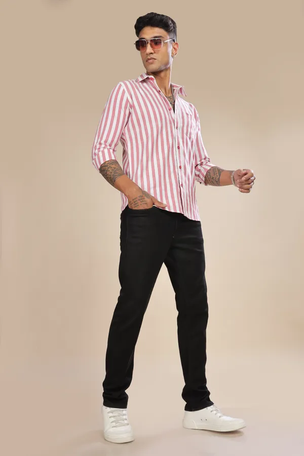 Beetroot_Pink_Oxford_Cotton_Stripes_Shirt_For_Men