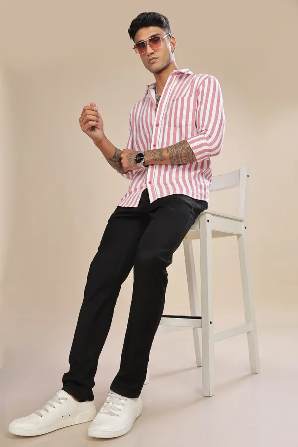 Beetroot_Pink_Oxford_Cotton_Stripes_Shirt_For_Men
