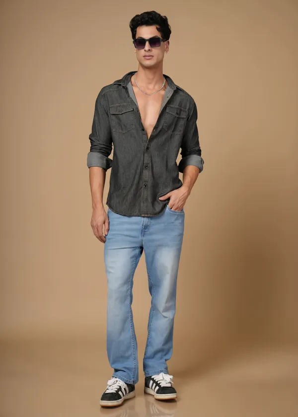 Dark_Grey_100%_Cotton_Denim_Shirt_For_Men