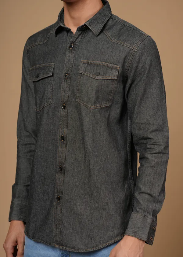 Dark_Grey_100%_Cotton_Denim_Shirt_For_Men