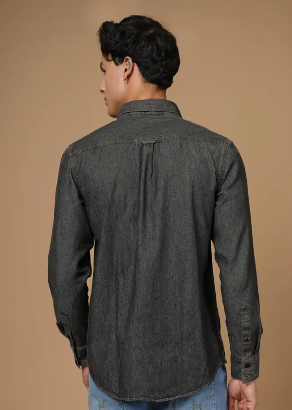 Dark_Grey_100%_Cotton_Denim_Shirt_For_Men