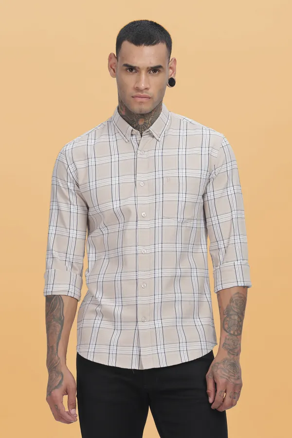 Beige_Oxford_Cotton_Checks_Shirt_For_Men