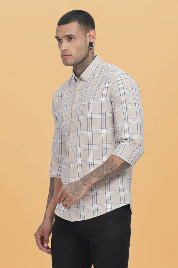 Beige_Oxford_Cotton_Checks_Shirt_For_Men
