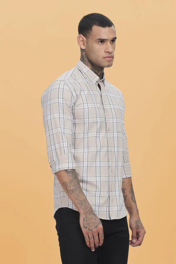 Beige_Oxford_Cotton_Checks_Shirt_For_Men