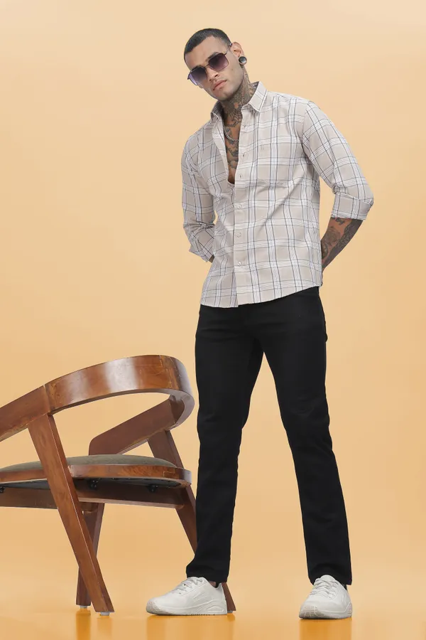 Beige_Oxford_Cotton_Checks_Shirt_For_Men
