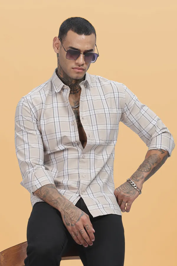 Beige_Oxford_Cotton_Checks_Shirt_For_Men