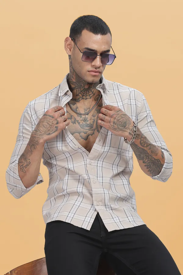 Beige_Oxford_Cotton_Checks_Shirt_For_Men