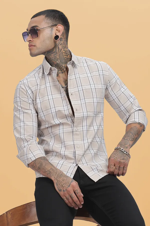 Beige_Oxford_Cotton_Checks_Shirt_For_Men
