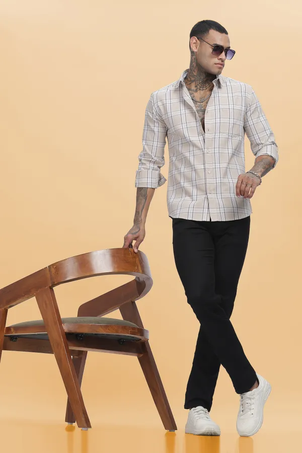 Beige_Oxford_Cotton_Checks_Shirt_For_Men