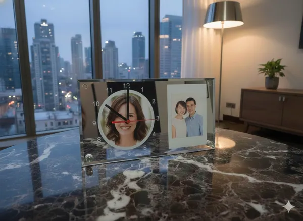 Glossy_Glass_Photo_Frame_With_Watch_For_Home_&_Decor
