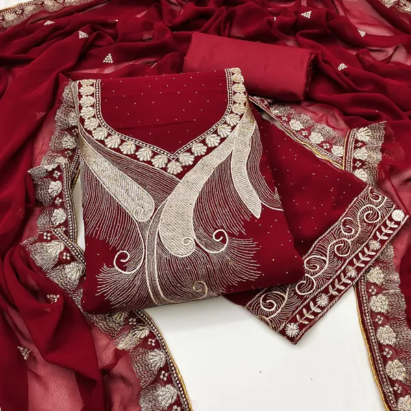 Red_Premium_Georgette_Zari_Dress_Material_For_Women_&_Girls
