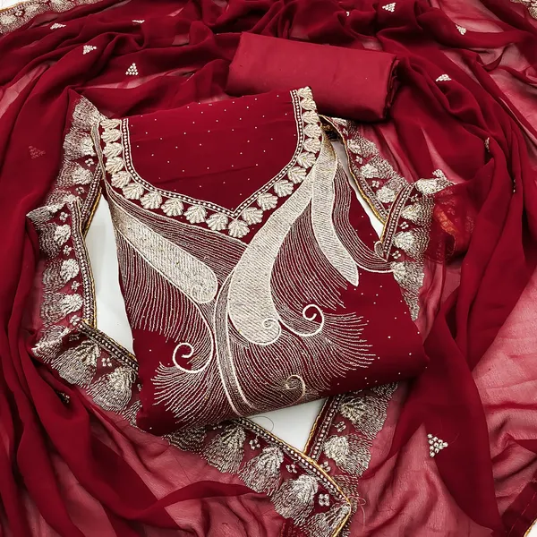 Red_Premium_Georgette_Zari_Dress_Material_For_Women_&_Girls