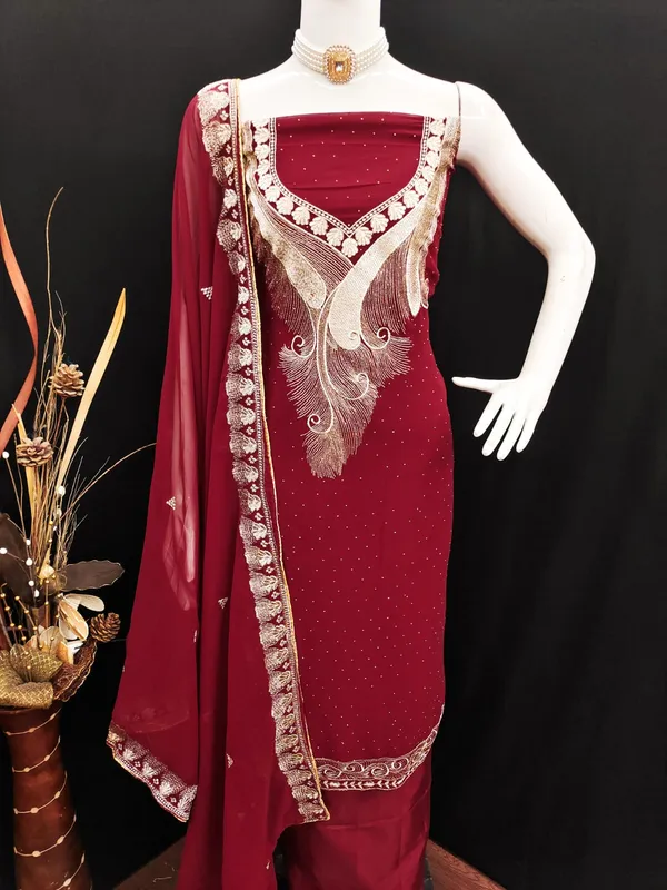 Red_Premium_Georgette_Zari_Dress_Material_For_Women_&_Girls