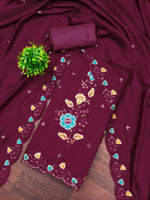 Wine_Premium_Vichitra_Blooming_Dress_Material_For_Women_&_Girls
