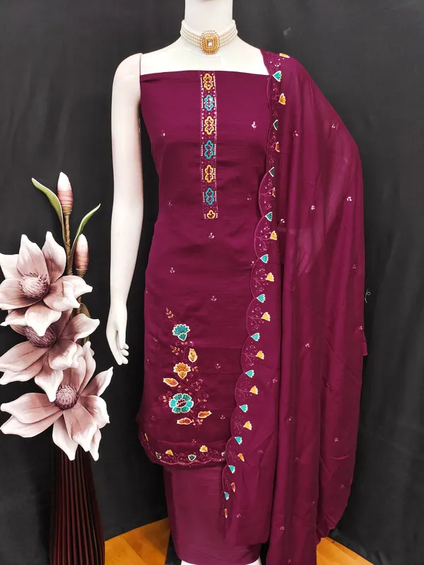 Wine_Premium_Vichitra_Blooming_Dress_Material_For_Women_&_Girls