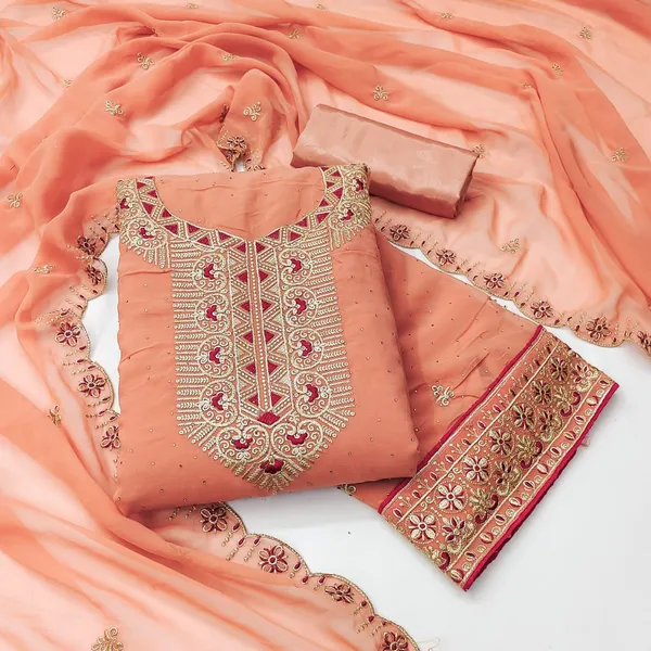 Peach_Premium_Georgette_Zari_Dress_Material_For_Women_&_Girls