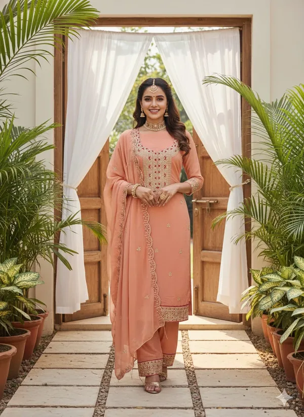 Peach_Premium_Georgette_Zari_Dress_Material_For_Women_&_Girls