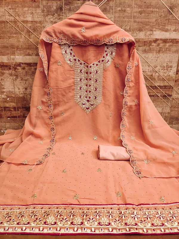 Peach_Premium_Georgette_Zari_Dress_Material_For_Women_&_Girls