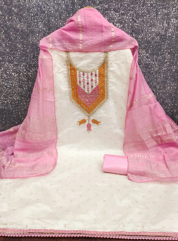 White_&_Pink_Premium_Modal_Silk_Dress_Material_For_Women_&_Girls