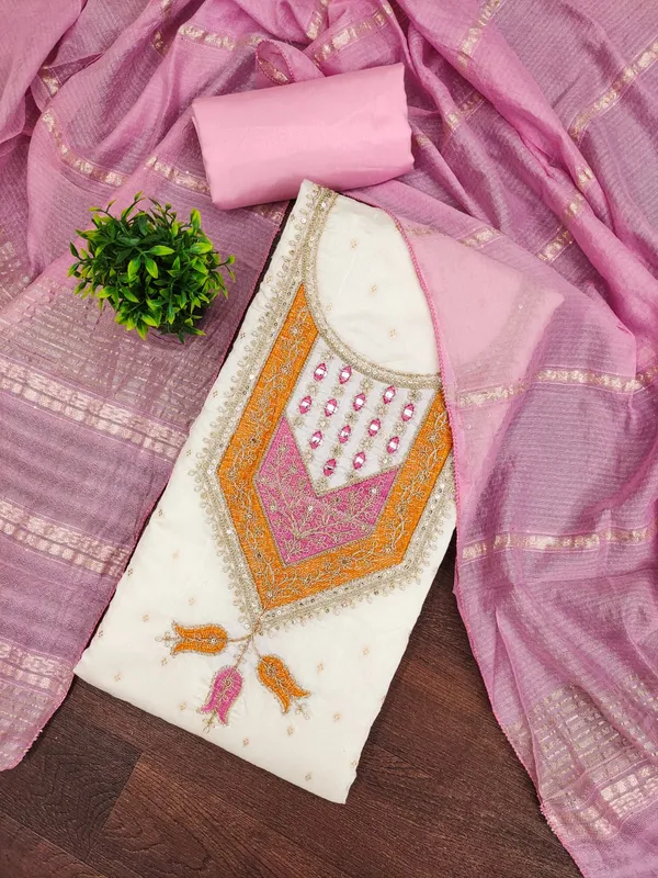 White_&_Pink_Premium_Modal_Silk_Dress_Material_For_Women_&_Girls