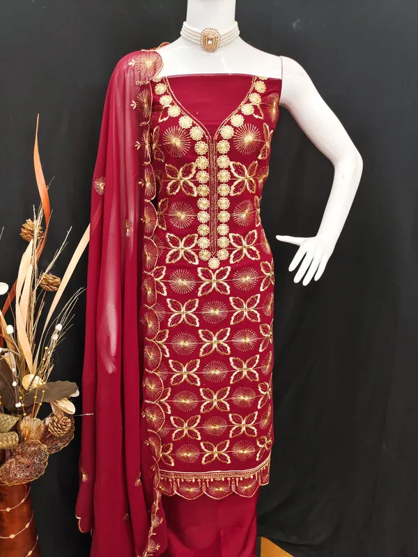 Red_Premium_Georgette_Zari_Dress_Material_For_Women_&_Girls