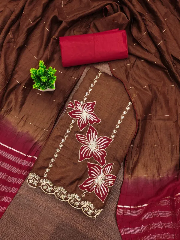 Brown_Premium_Coco_Silk_Dress_Material_For_Women_&_Girls