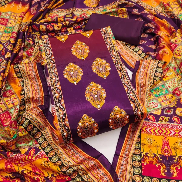 Purple_Premium_Chinnon_Dress_Material_For_Women_&_Girls