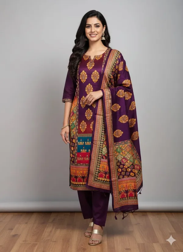 Purple_Premium_Chinnon_Dress_Material_For_Women_&_Girls