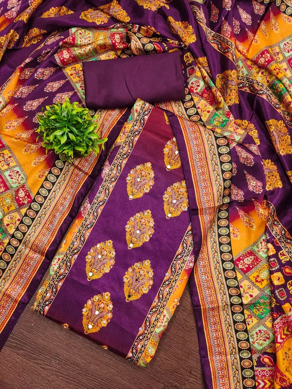 Purple_Premium_Chinnon_Dress_Material_For_Women_&_Girls
