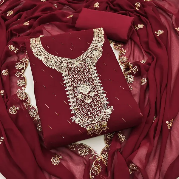 Maroon_Premium_Georgette_Zari_Dress_Material_For_Women_&_Girls
