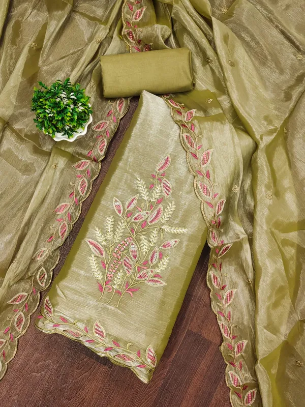 Mehandi_Premium_Barbarik_Silk_Dress_Material_For_Women_&_Girls