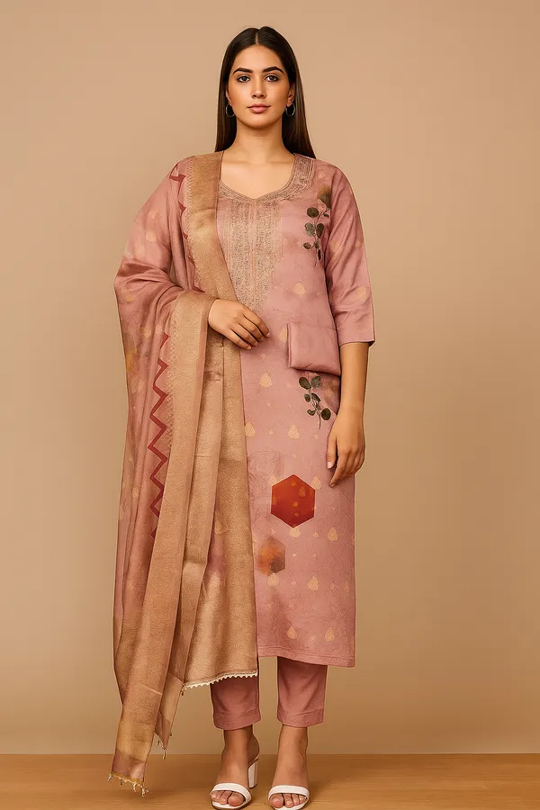 Peach_Premium_Organza_Jacquard_Dress_Material_For_Women_&_Girls