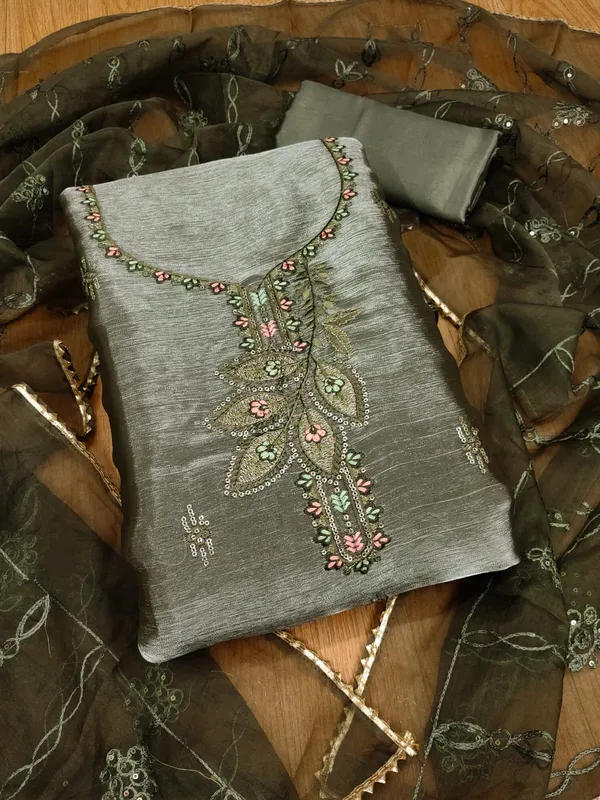 Mehandi_Premium_Barbarik_Silk_Dress_Material_For_Women_&_Girls
