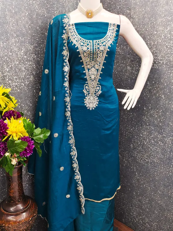 Teal_Blue_Premium_Vichitra_Blooming_Dress_Material_For_Women_&_Girls