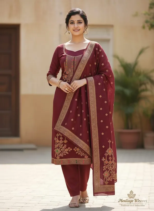Maroon_Premium_Organza_Jacquard_Dress_Material_For_Women_&_Girls