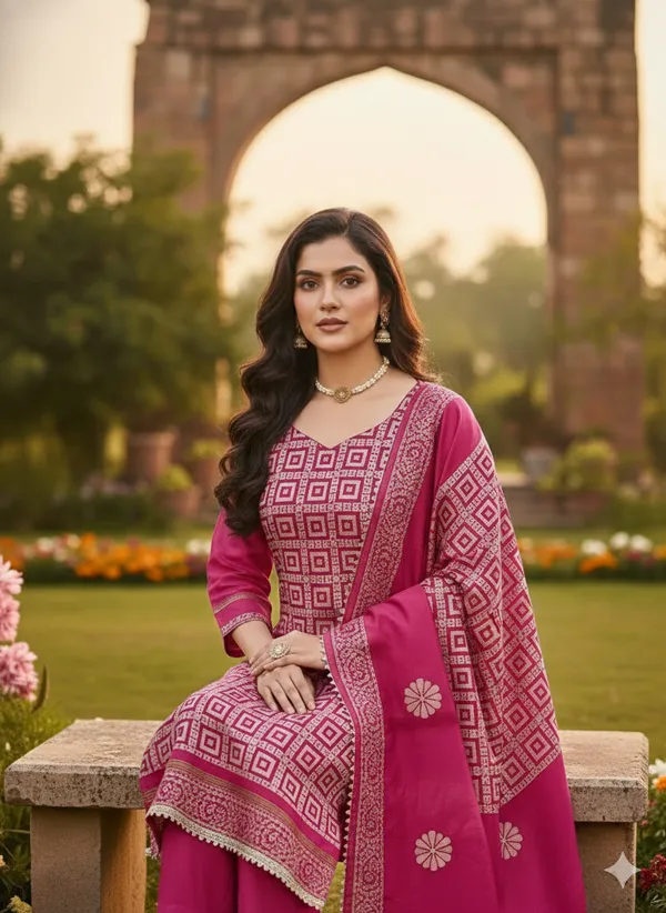 Dark_Pink_Premium_Jacquard_Gaji_Silk_Dress_Material_For_Women_&_Girls