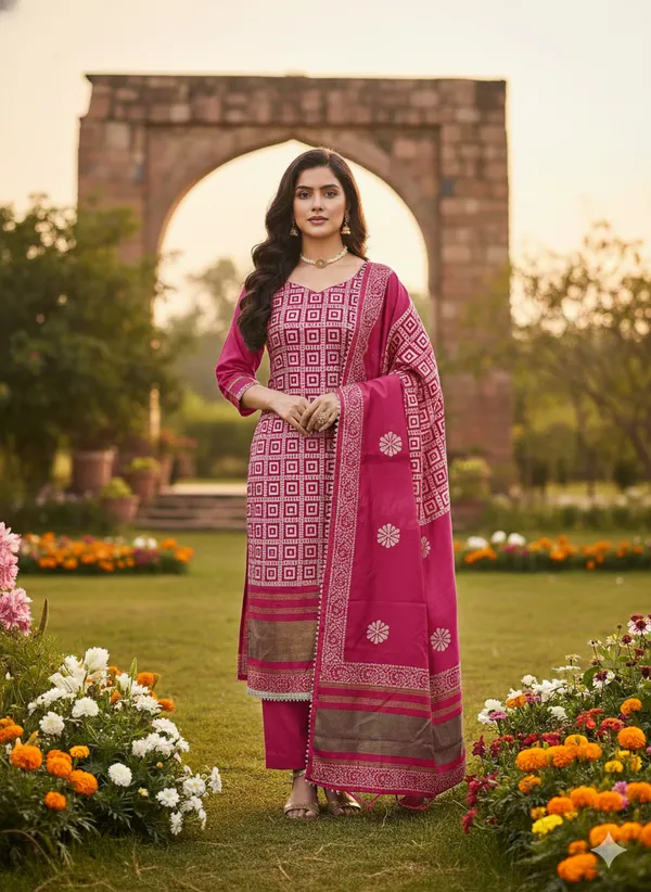 Dark_Pink_Premium_Jacquard_Gaji_Silk_Dress_Material_For_Women_&_Girls