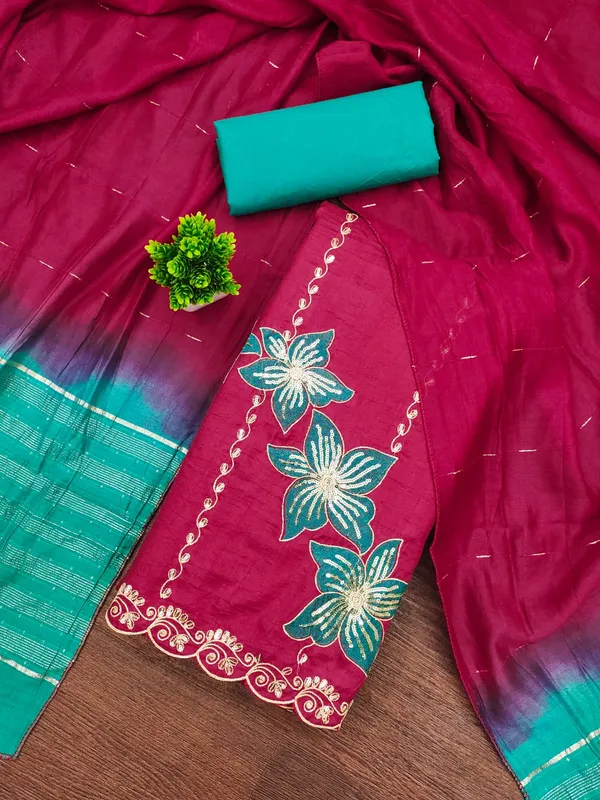 Dark_Pink_Premium_Coco_Silk_Dress_Material_For_Women_&_Girls