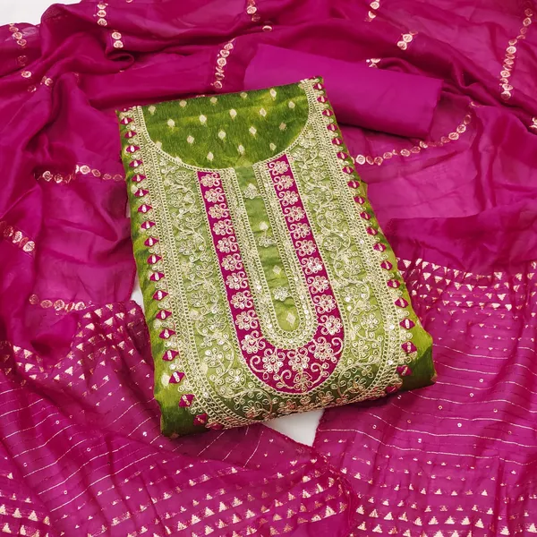 Green_Premium_Shimmer_Jacquard_Dress_Material_For_Women_&_Girls