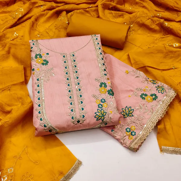 Peach_Premium_Coco_Silk_Dress_Material_For_Women_&_Girls