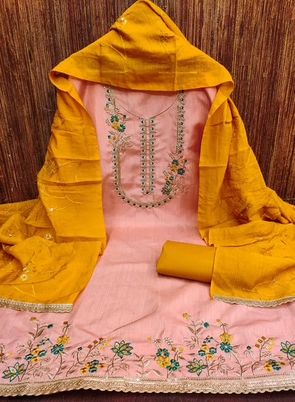 Peach_Premium_Coco_Silk_Dress_Material_For_Women_&_Girls