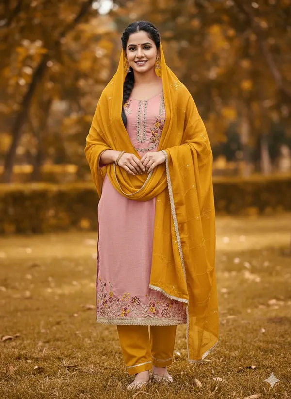 Peach_Premium_Coco_Silk_Dress_Material_For_Women_&_Girls