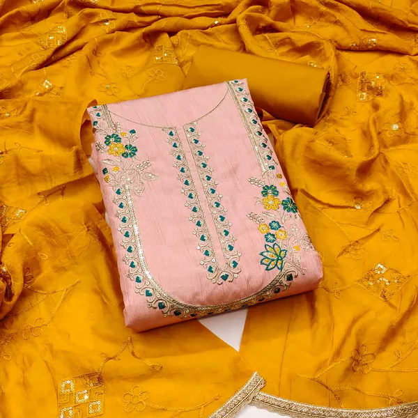 Peach_Premium_Coco_Silk_Dress_Material_For_Women_&_Girls