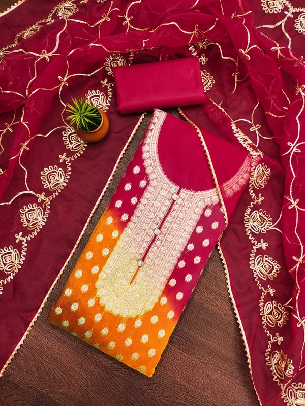 Red_&_Yellow_Premium_Organza_Jacquard_Dress_Material_For_Women_&_Girls