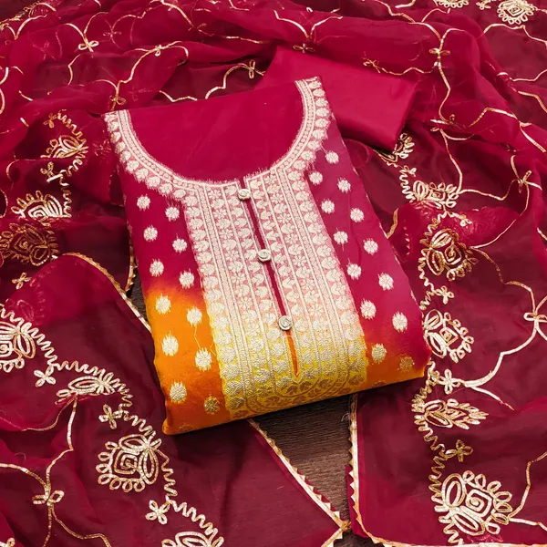 Red_&_Yellow_Premium_Organza_Jacquard_Dress_Material_For_Women_&_Girls