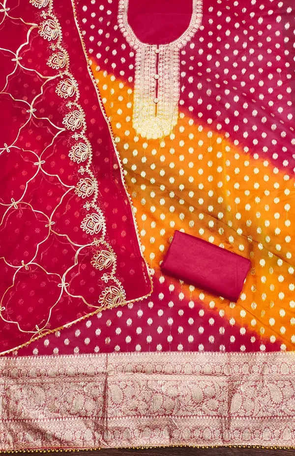Red_&_Yellow_Premium_Organza_Jacquard_Dress_Material_For_Women_&_Girls