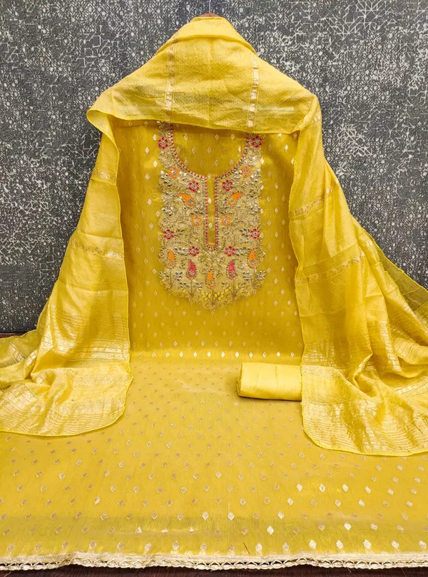 Yellow_Premium_Shimmer_Jacquard_Dress_Material_For_Women_&_Girls