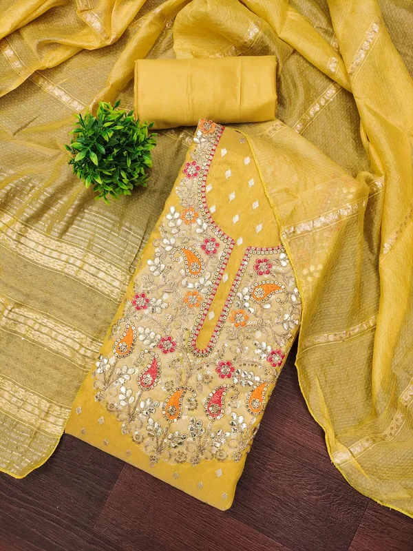 Yellow_Premium_Shimmer_Jacquard_Dress_Material_For_Women_&_Girls