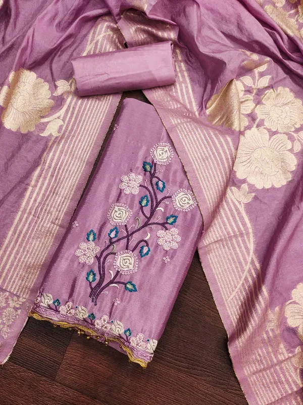 Lavender_Premium_Chinnon_Silk_Dress_Material_For_Women_&_Girls