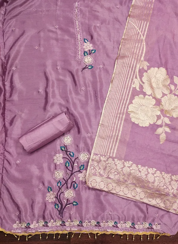 Lavender_Premium_Chinnon_Silk_Dress_Material_For_Women_&_Girls